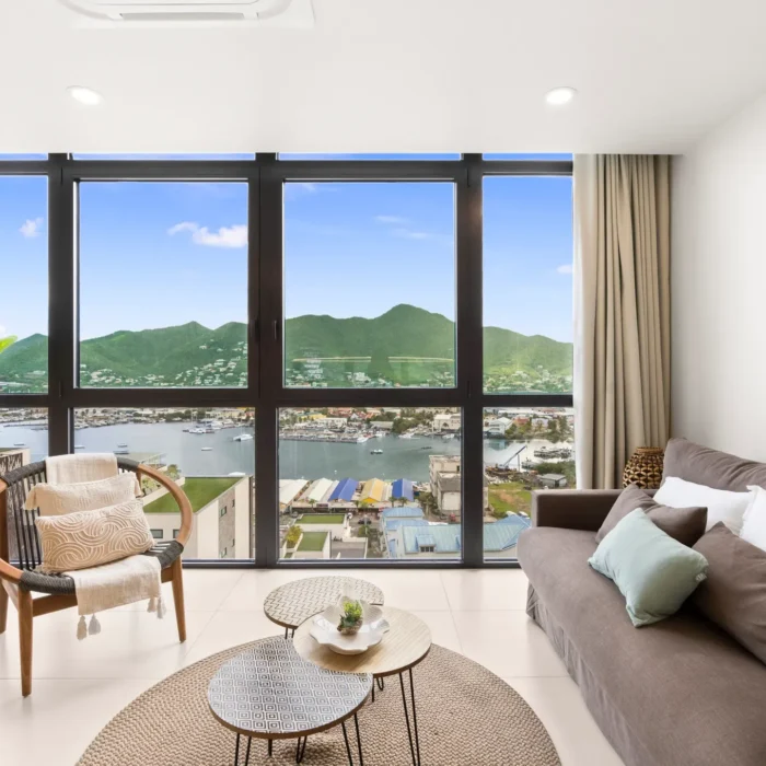 Salon condo C331 vue lagon The Hills Résidence Simpson Bay Sint Maarten